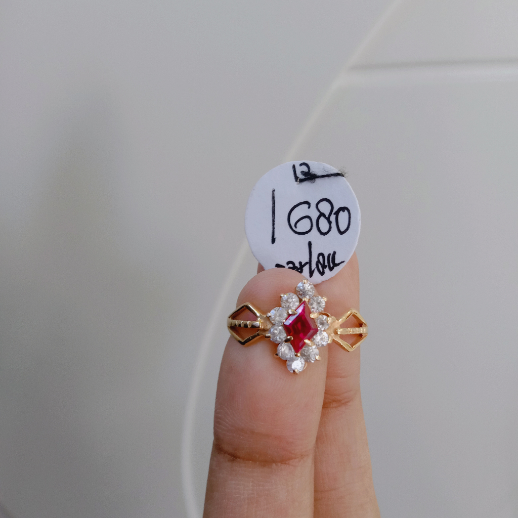 Cincin Solitaire Permata Merah Emas Kuning Asli Kadar 8k/375 toko emas biduri putra