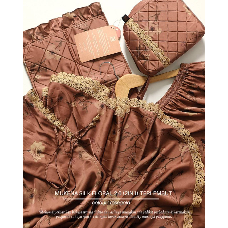 MUKENA MAISARA PREMIUM BAHAN SILK WARNA FLORAL ROSEGOLD