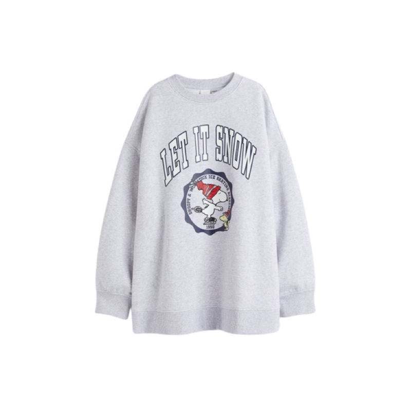 (BRS) 5.5 Crewnek H&amp;M Snoopy Peanuts Let It Snow Grey Abu Sweater HnM Full tag