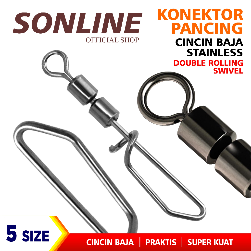 SONLINE Kili Kili Double Rolling Swivel Konektor Pancing Casting Minnow  Stainless Steel Besi Anti Karat