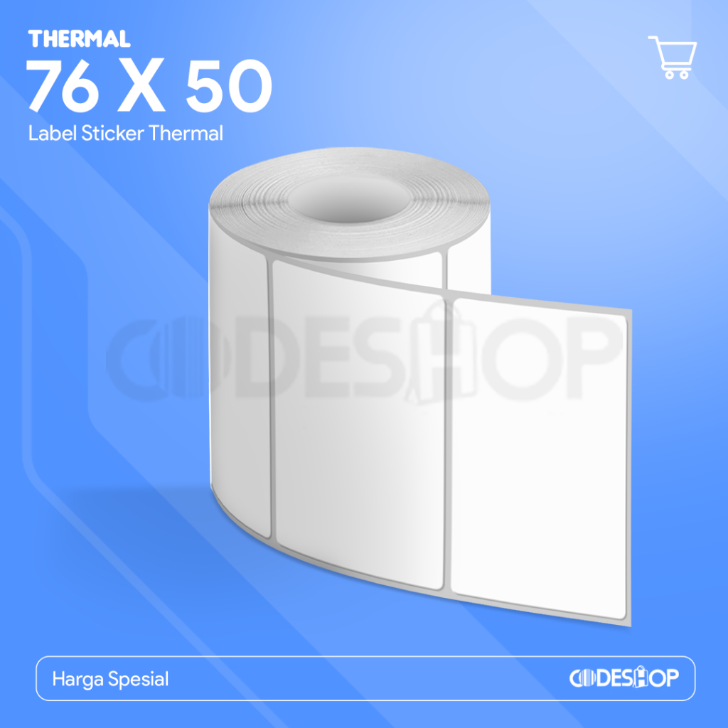 

Stiker Label Thermal 76 x 50 mm 1 Line isi 200 Pcs Gap Perforasi