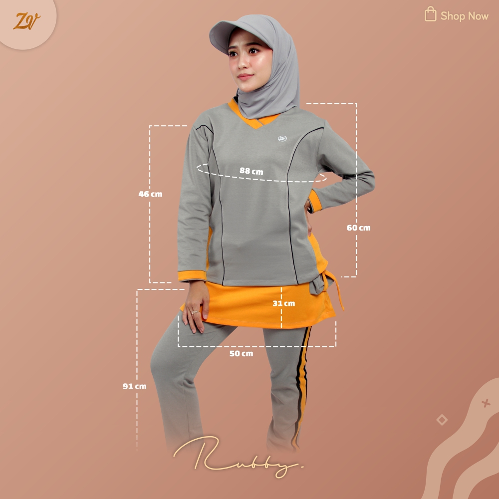 Rubby Set Olahraga l Pakaian Olahraga Muslimah l Sportwear Zaneva l Olahraga Lari Bersepeda Workout Jogging