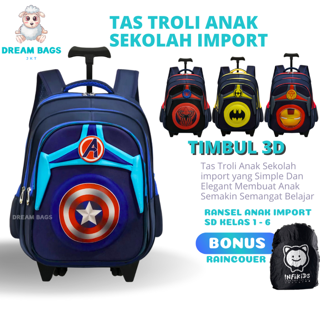 Tas Troli Anak Sekolah Import Dream Bags 6112 - Trolley Anak - Tas Koper Anak