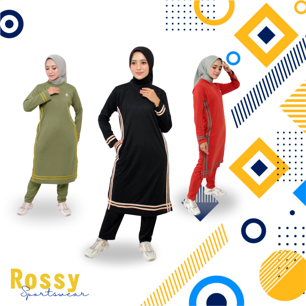 Rossy Set Olahraga l Pakaian Olahraga Muslimah l Sportwear Zaneva l Olahraga Lari Bersepeda Workout Jogging