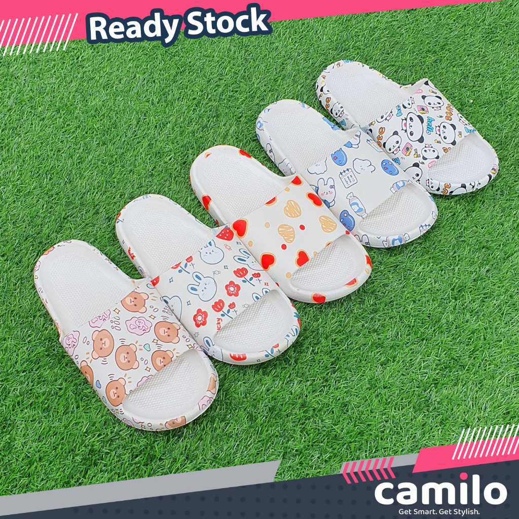 ☀CAMILO☀ SF02 Sandal Slop Motif Panda / Sandal Slop Motif lOVE /  Sandal Fashion Wanita / Sandal Lucu &amp; Imut / Slip Sandal Cewek Sandal Import SF02