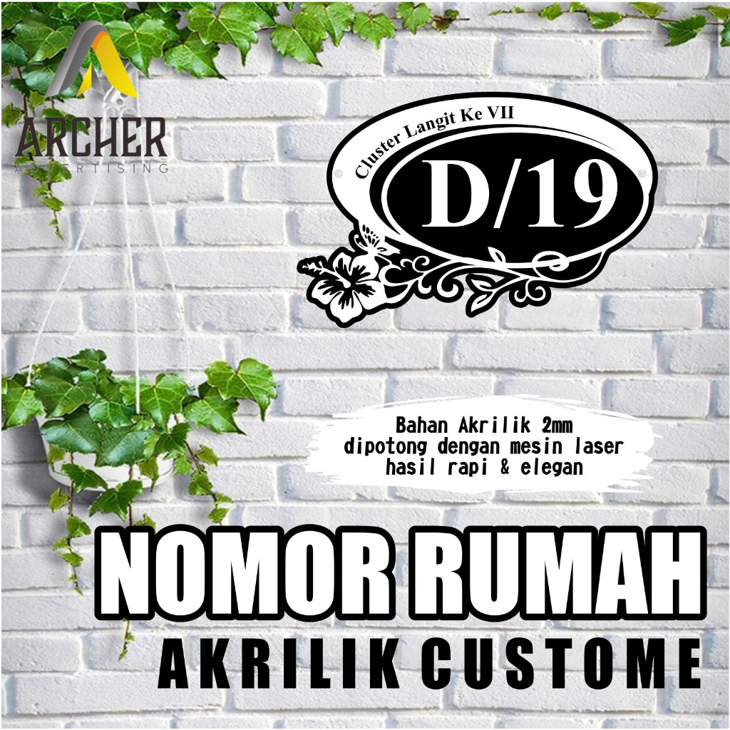 PAPAN NOMOR RUMAH AKRILIK HITAM / PUTIH UKURAN 24 X 16