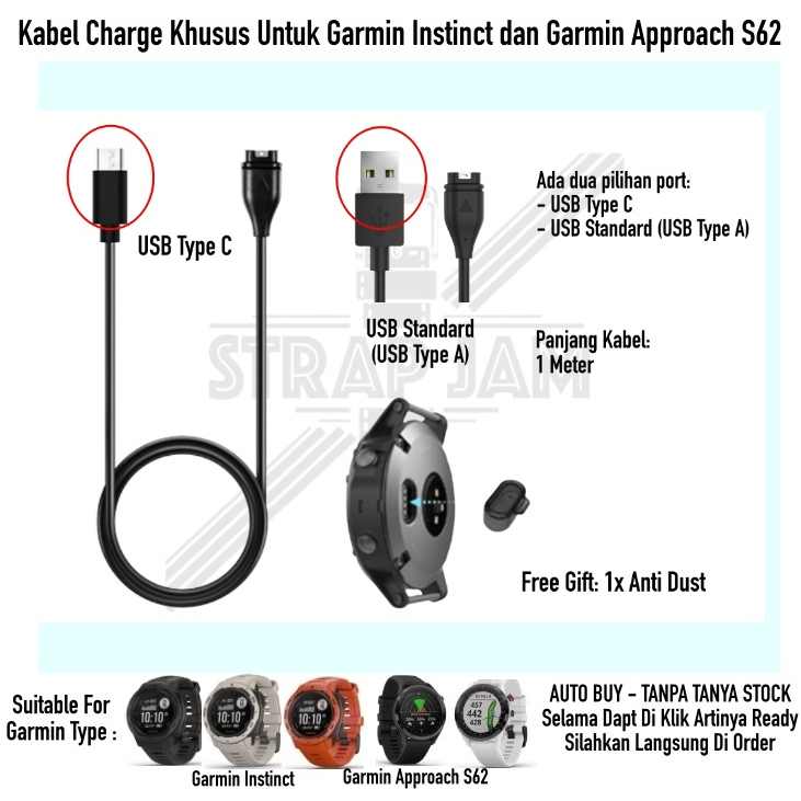 Cable Kabel Garmin Instinct / Approach S2 - Dock Data Sync Charge Charger