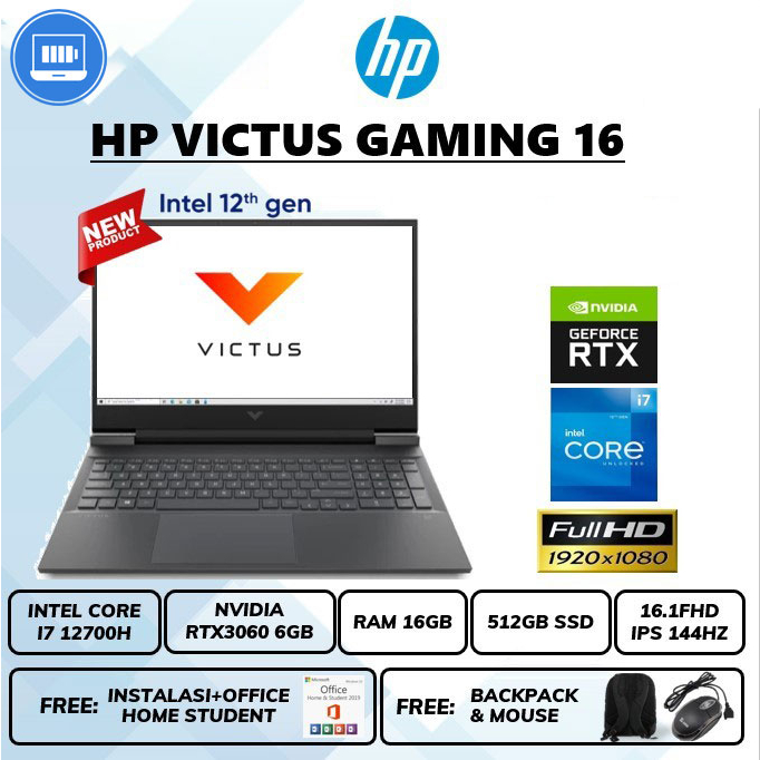 Laptop Hp Victus gaming d1095tx RTX3060 6gb i7 12700 Ram 16gb Ssd 512gb