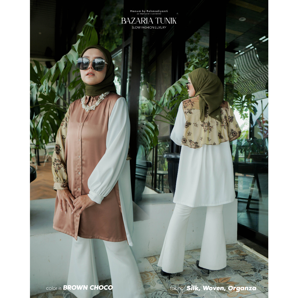 Hanum | BAZARIA Tunik Atasan KEKINIAN Wanita Silk Woven Organza LD 110