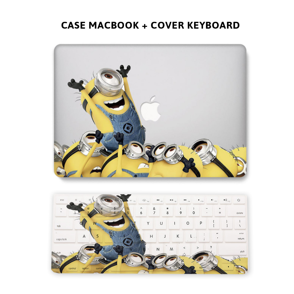 Case Casing Aksesoris Protective Pelindung Laptop Hardcase Macbook Air Pro 13 inch M1 M2 2017 2018 2019 2020 2021 A1932 A2179 A2337 A2681 A1706 A1708 A1989 A2159 A2251 A2289 A2338 Motif Gambar Kartun Minions Warna Kuning Murah Premium Logo Lubang Tampak