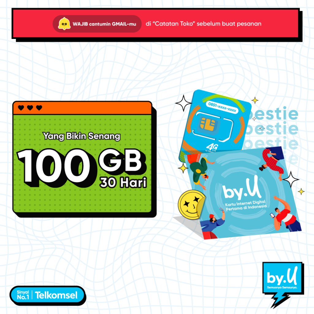 Kartu Perdana by.U Kuota 100 GB | 30 Hari