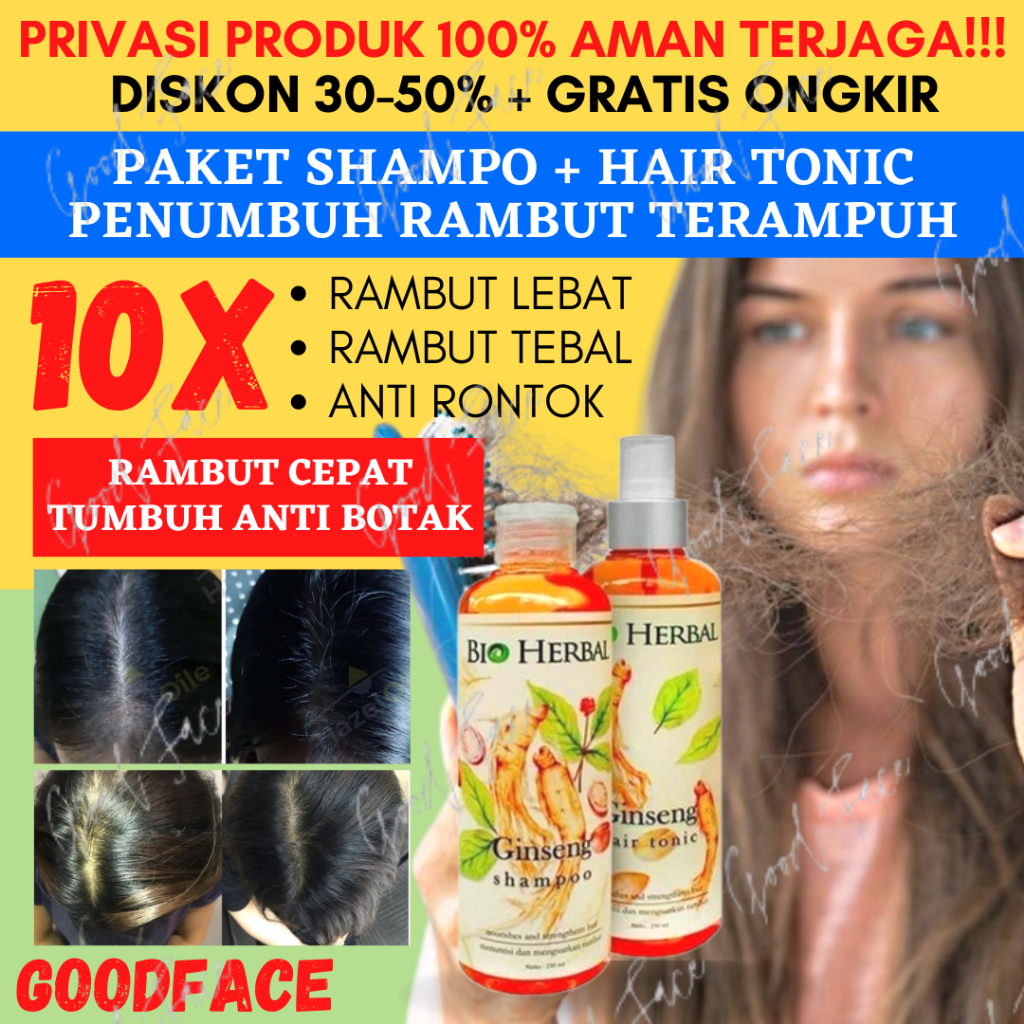 BIO HERBAL GINSENG PAKET SHAMPOO - HAIR TONIC - PENUMBUH RAMBUT BOTAK - TONIC RAMBUT PENUMBUH RAMBUT