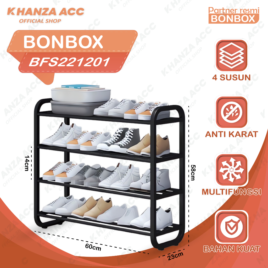 KHANZAACC BONBOX BFS221201 Rak Sepatu Sendal 4 Susun Serbaguna