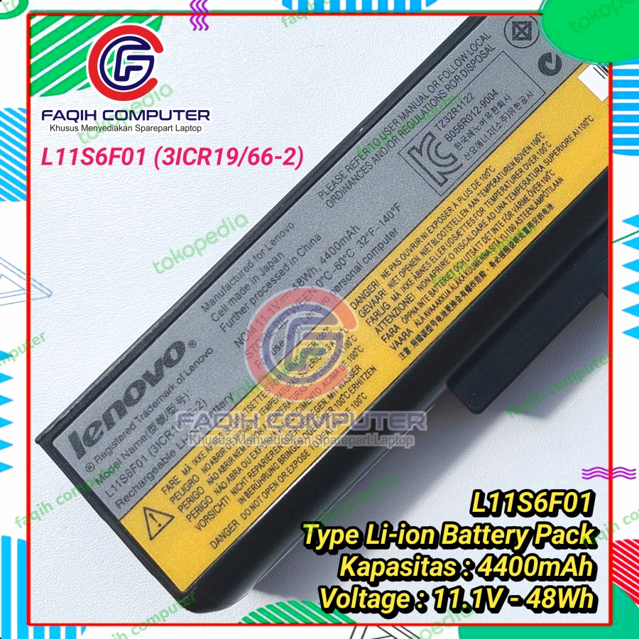 Baterai Batre Laptop Lenovo G405 G410 G480 G400 B485 B580 B585 L11S6F01 ORI