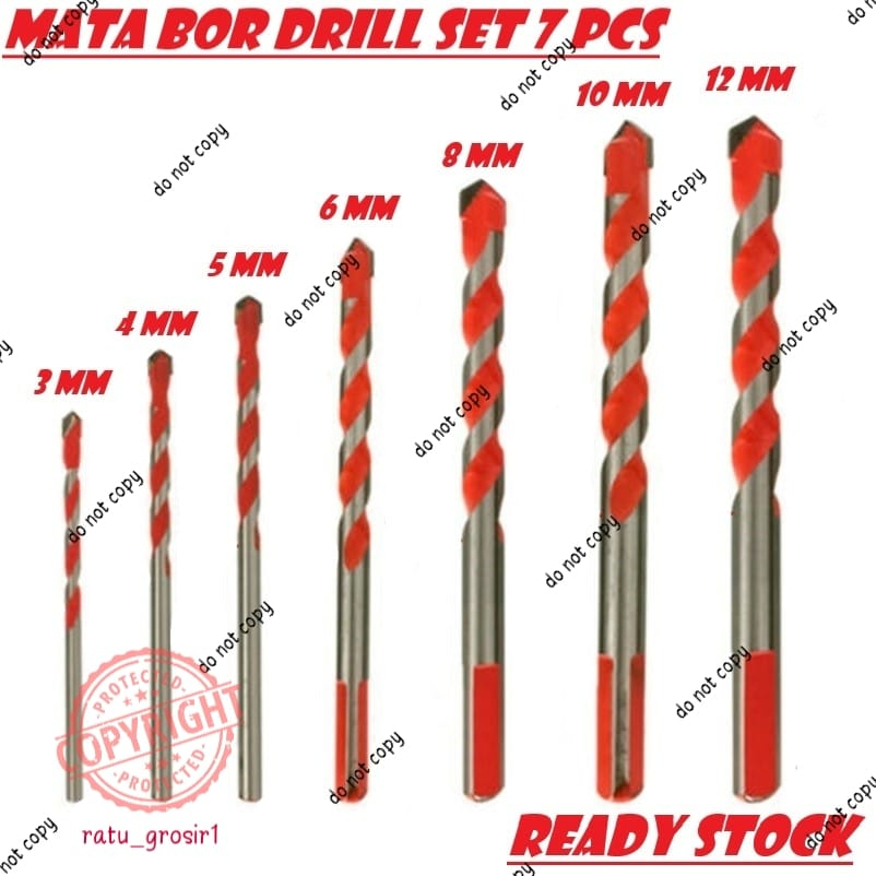 Mata Bor Drill Set 5 pcs Multi Purpose Bor Besi Beton Kayu Multifungsi hss Triangle Tipped Keramik Plastik Alumunium