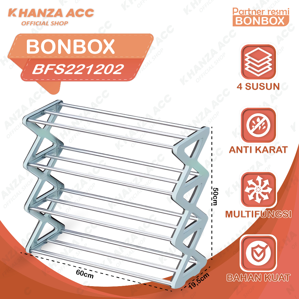 KHANZAACC BONBOX BFS221202 Rak Sepatu Sendal 4 Susun Serbaguna