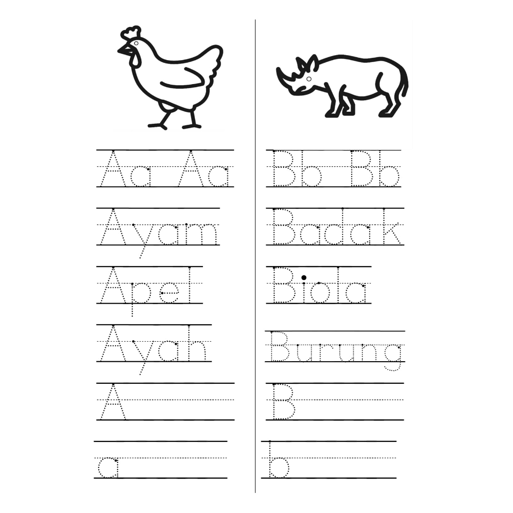 Printable Worksheet Anak - Tracing Huruf - Lembar Kerja Anak PAUD - Tracing Kata - PDF Worksheet Ana