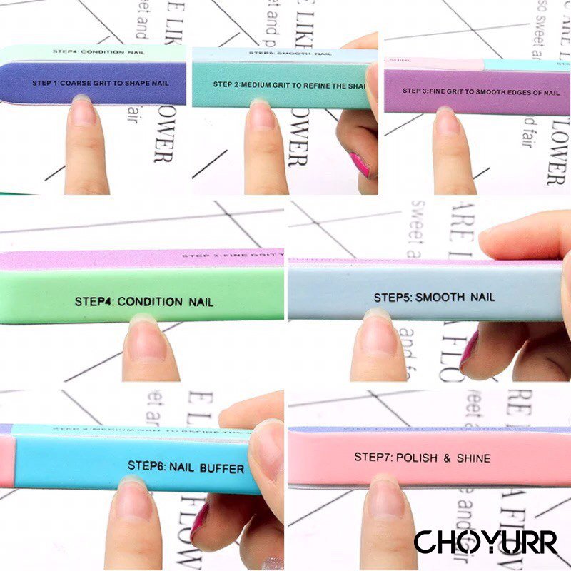 【COD】7 Steps Nail Art Amplas Kuku Alat Penghalus Kuku Amplas Kikir Nail Art Manicure Pedicure Perawatan Pengkilap-CH