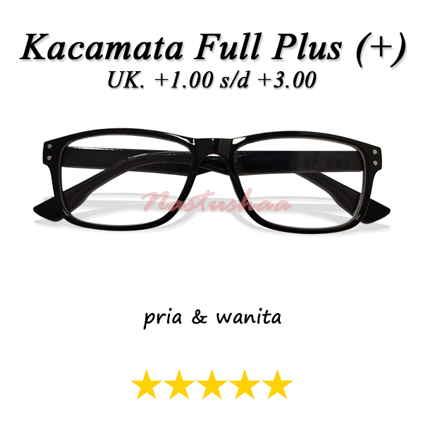 Kacamata Baca Full Plus (+) Untuk Pria Dan Wanita (Unisex) Tersedia Ukuran +1.00 s/d +3.00 Bingkai Kotak Frame Hitam Glossy FREE CASE