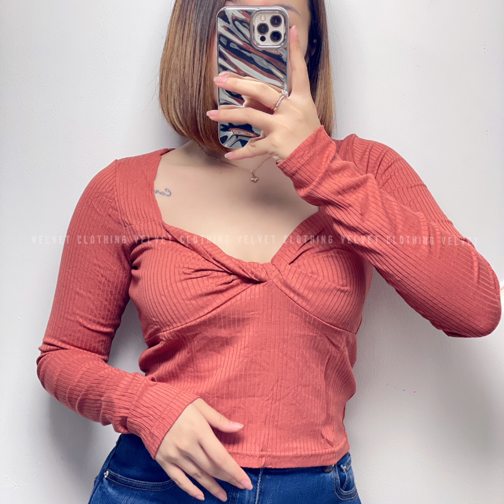 Blouse SquareNeck Long sleeve Knit / Atasan Lengan Panjang Rajut Wanita 4736