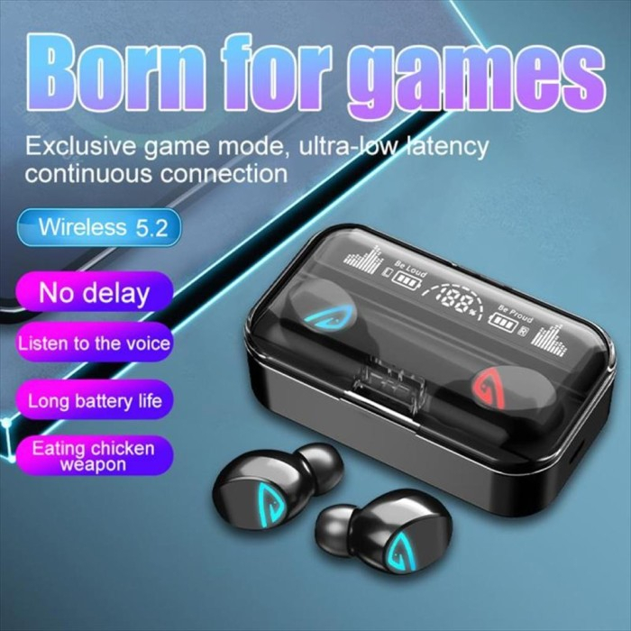 SKY-5 Tws Gaming 2000mAh V5.2 Touch Control 9D Hifi Sound LED Display - SKY-5-Hitam