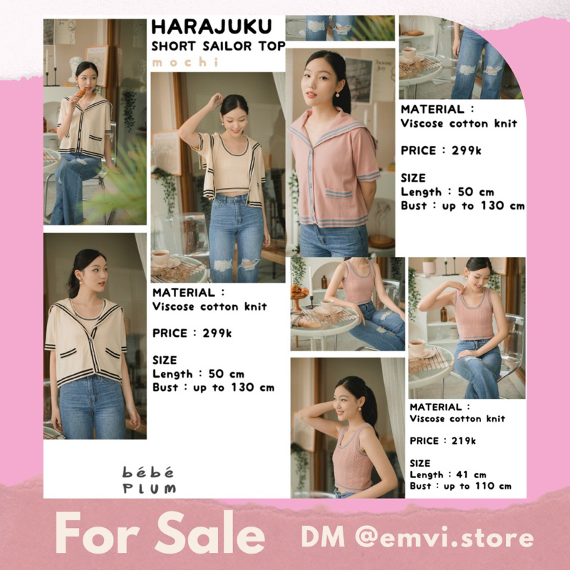 Bebeplum Tokyo Series - Harajuku Short Sailor Top in Mochi / Strawberry | Shibuya Tanktop in Strawbe