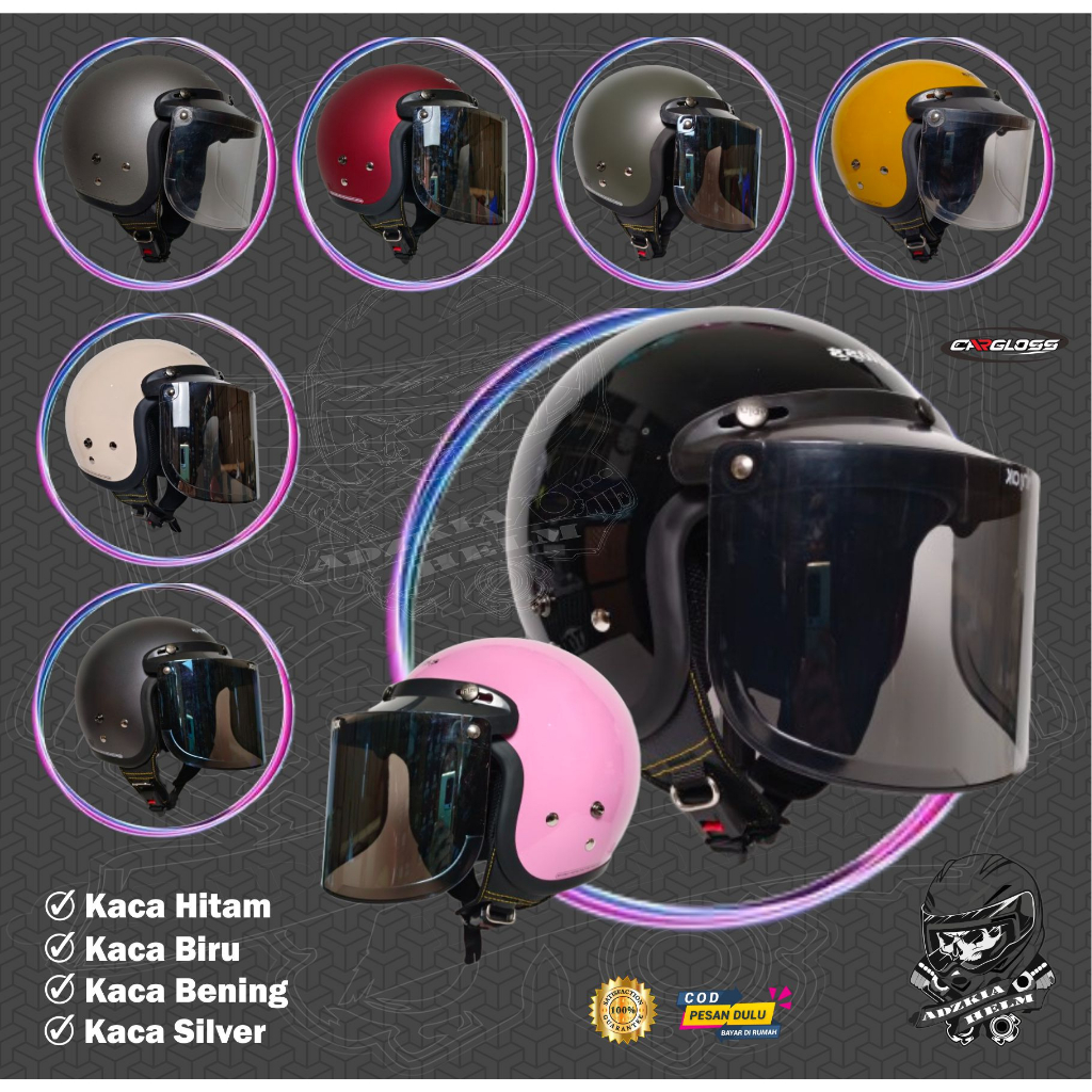 HELM CARGLOSS CFM PAKET KACA DATAR /FLAT ORIGINAL | HELM RETRO | HELM CLASIC