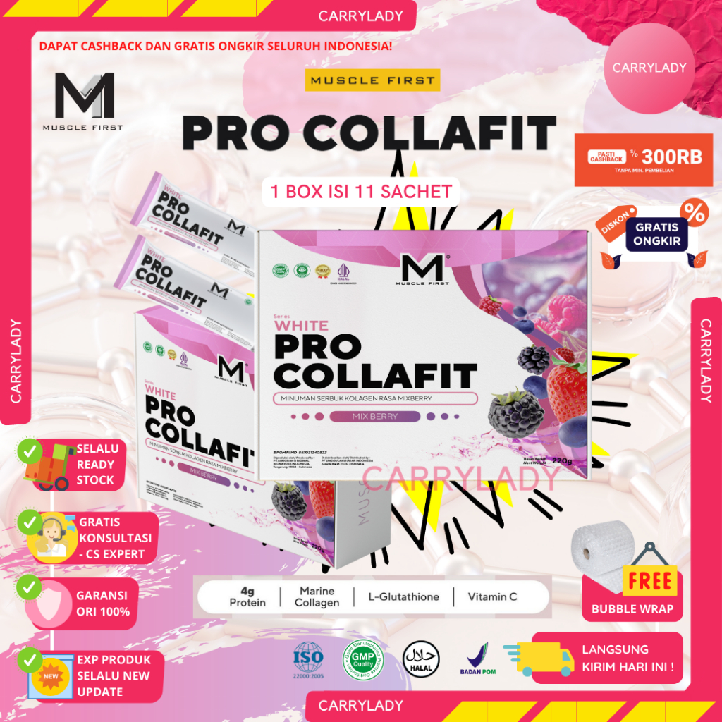 Muscle First Pro Collafit 1 Box isi 11 Sachet M1 Fit &amp; Glow Minuman Kolagen 220 gr Gram 220gr Tripeptide Marine Collagen Colla Beauty Drink Rich Protein Zero Fat &amp; Sugar