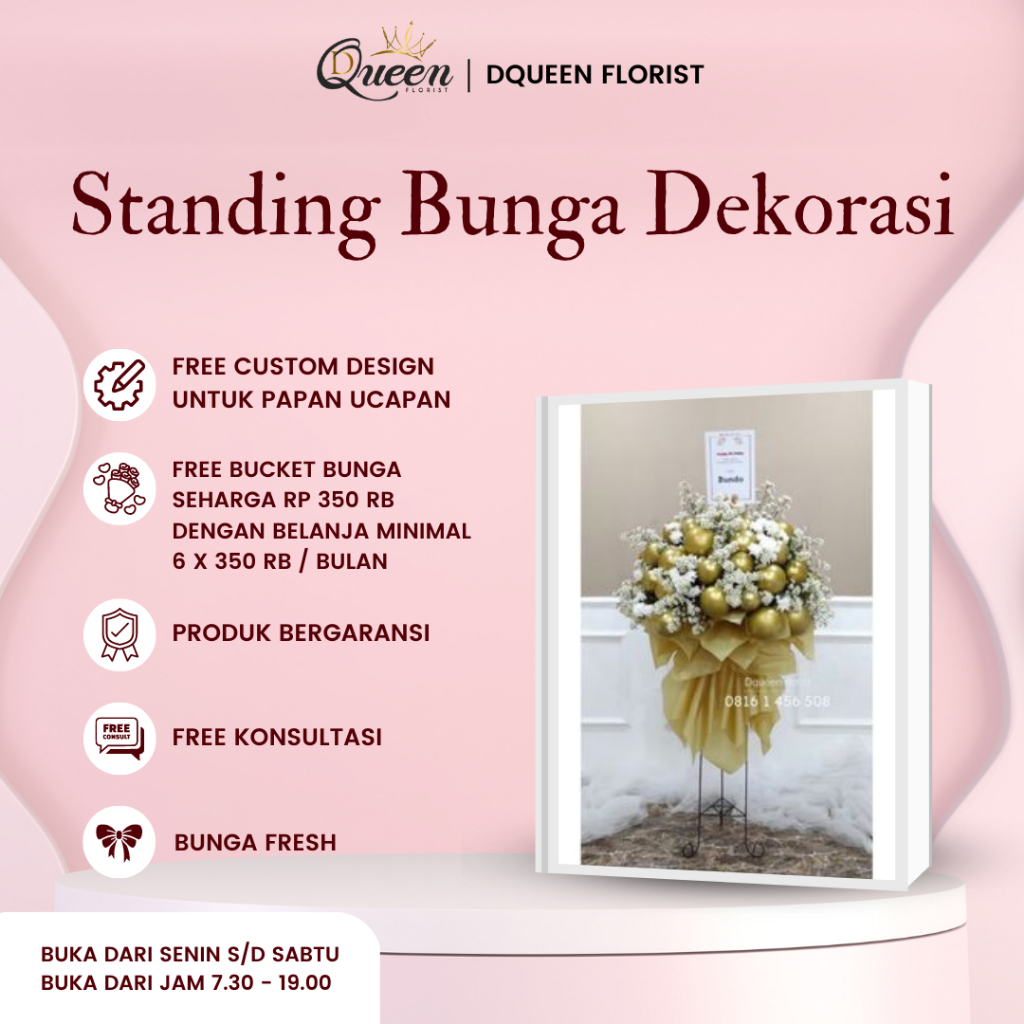 DQueen Florist Standing Flower Ulang Tahun Bunga Fresh Dekorasi Wedding Flowers Besi Custom Warna