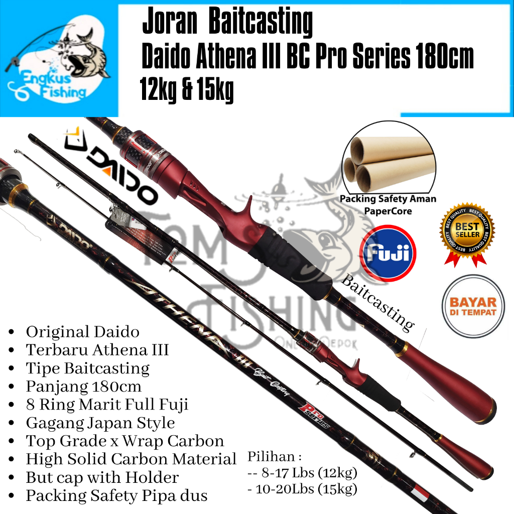 Joran Pancing Daido Athena III 3 165cm - 180cm SP/BC Pro Series Fuji (6kg - 15kg) Carbon Solid - Engkus Fishing