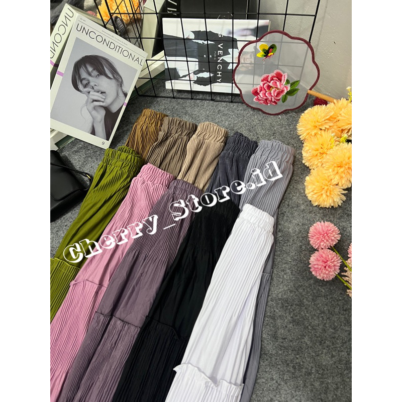 Cherry_129 | rok cabang lidi 3 susun terbaru | pleated skirt korean style | rok wanita muslim