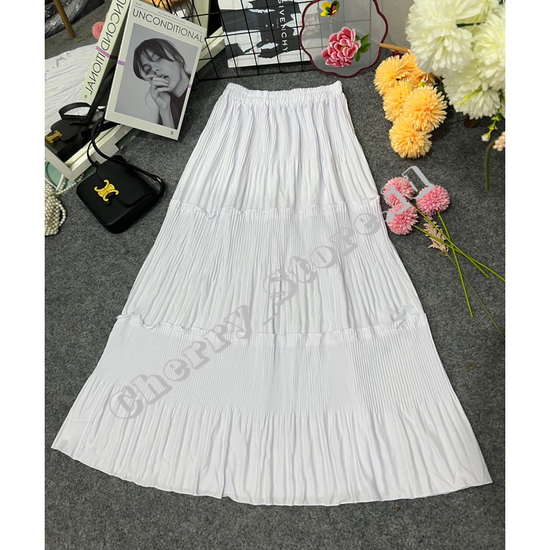 Cherry_KD129 | pleated skirt cabang lidi 3 susun | rok panjang wanita | rok wanita muslim