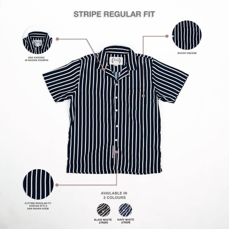 Kemeja stripe pria lengan pendek / Kemeja Salur Lengan Pendek