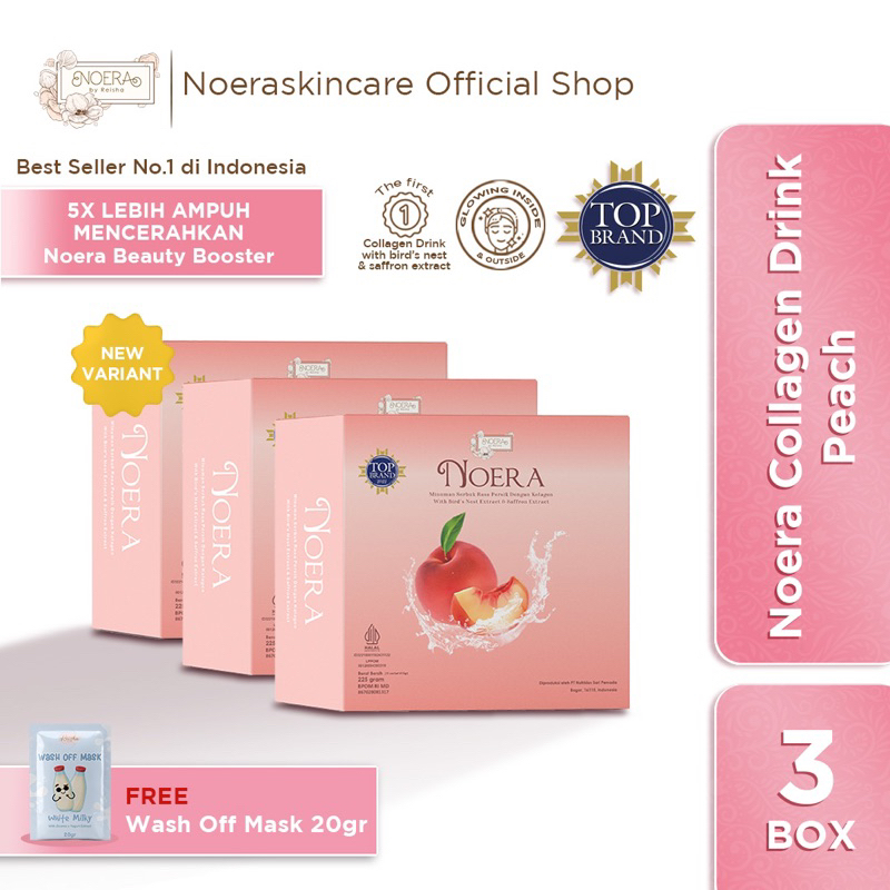 Bundle Noera Collagen Drink Peach With Birdnest and Saffron Extract | Minuman Pencerah Kulit with L-Glutathione | Collagen Beauty Drink