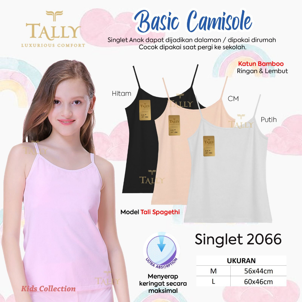 TALLY SINGLET TANK TOP ANAK 2066 I SIZE M - L I TALI PUNDAK KECIL I BAHAN KATUN BAMBOO