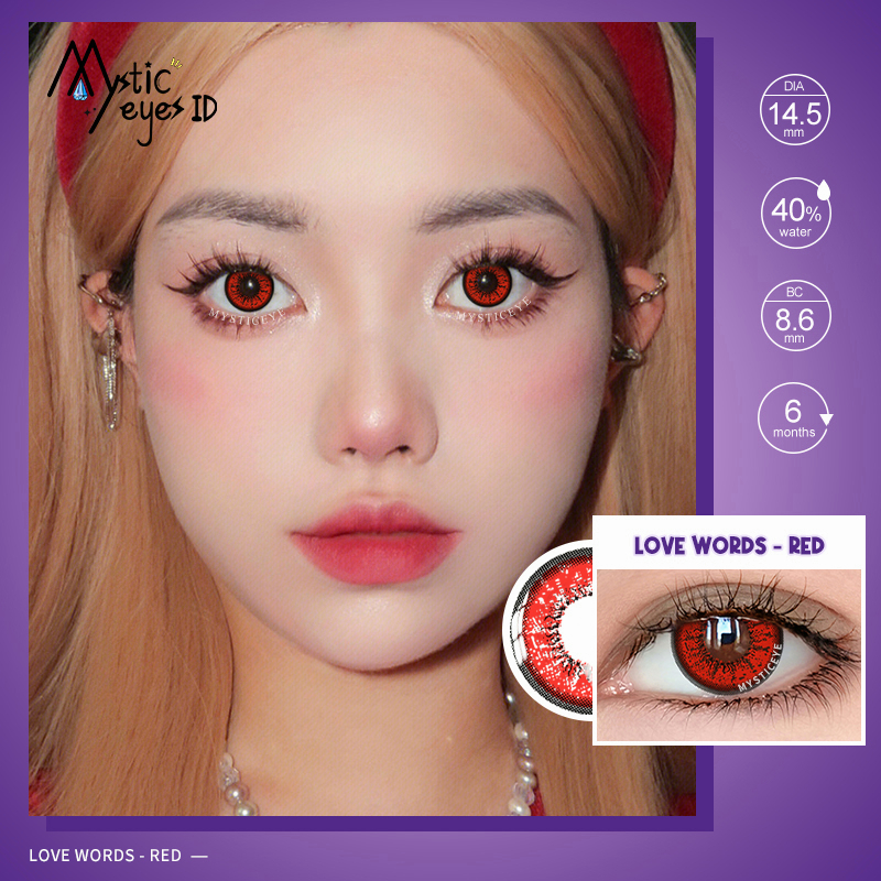 [✅COD] MYSTICEYES SOFTLENS COSPLAY CRAZY LENSA KONTAK WARNA LOVE WORDS COLOR CONTACT LENS 14.5MM (NORMAL)