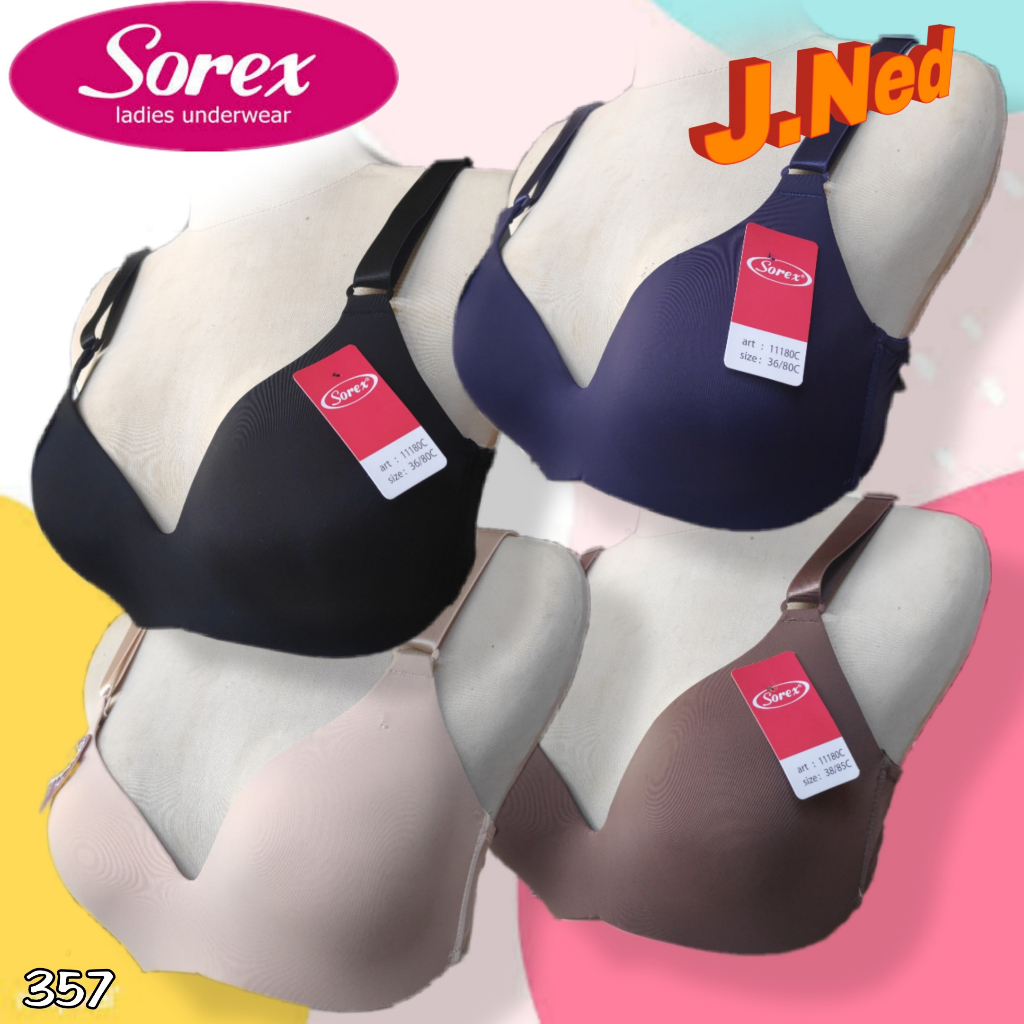 J357 BRA BUSA TANPA KAWAT CUP BESAR 36C - 42C TIGA PENGAIT  BRA  SOREX 11180C