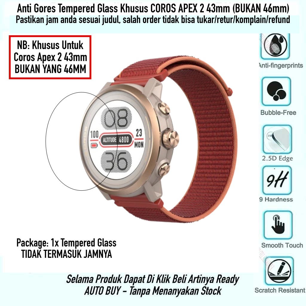 Anti Gores Coros Apex 2 43mm - Pelindung Layar Real Kaca Tempered Glass