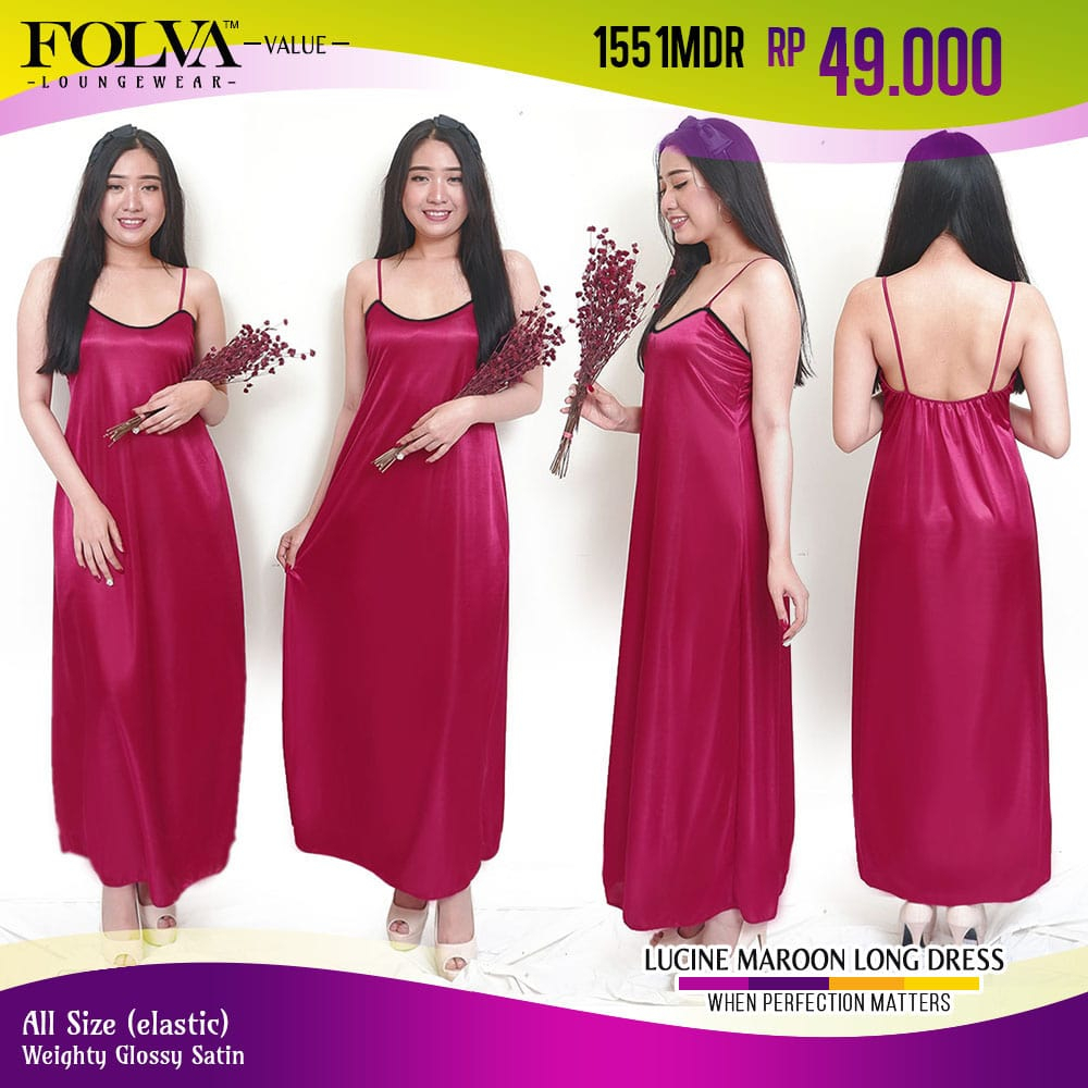 FOLVA baju tidur tanktop dress panjang satin 1551MDR maron all size