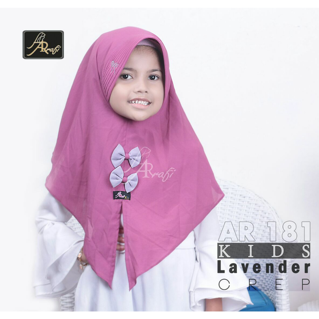 Jilbab Arrafi Anak AR 181 Kids Instan Polos Bahan Crep Aksen Pita Ejamas Hijab Store