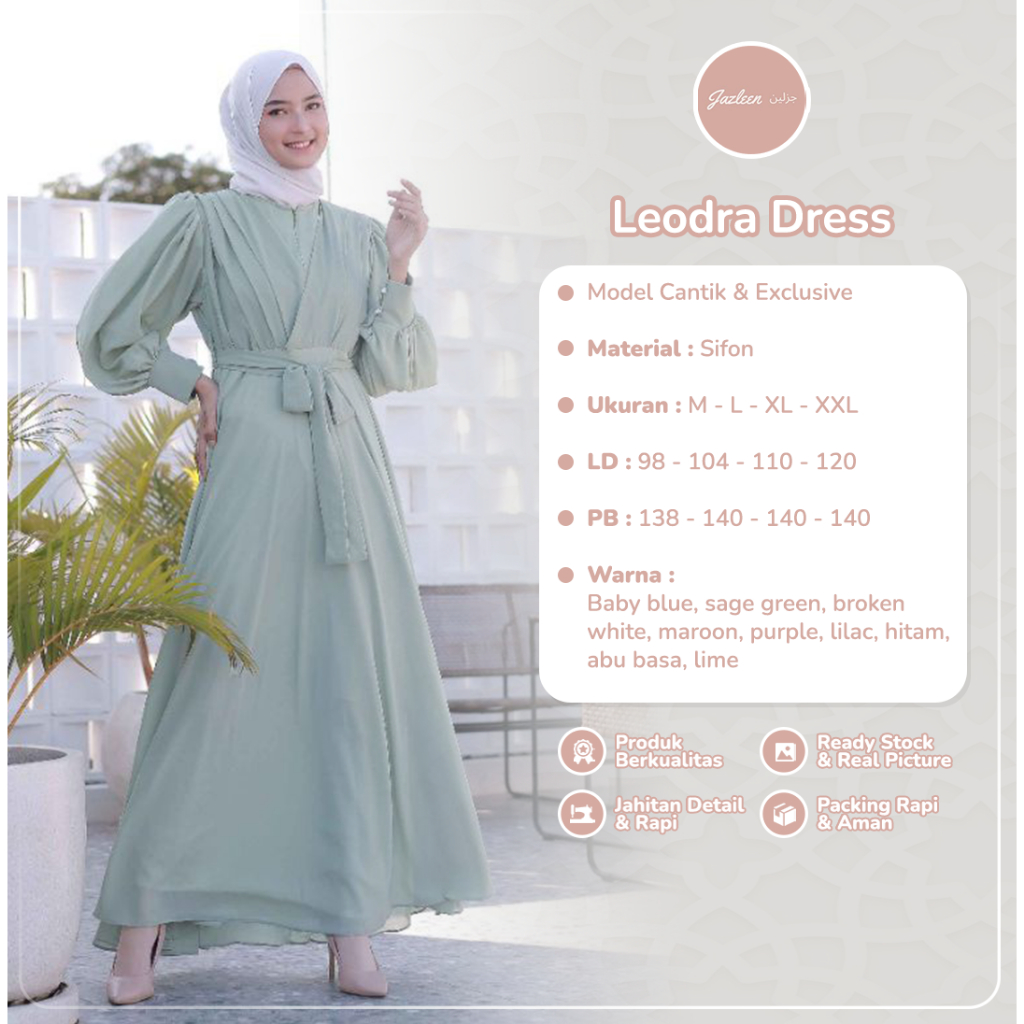 Leodra Dress Wanita Ceruti By Jazleen Baju Gamis Syar'i Pesta Kondangan Kekinian Bahan Sifon
