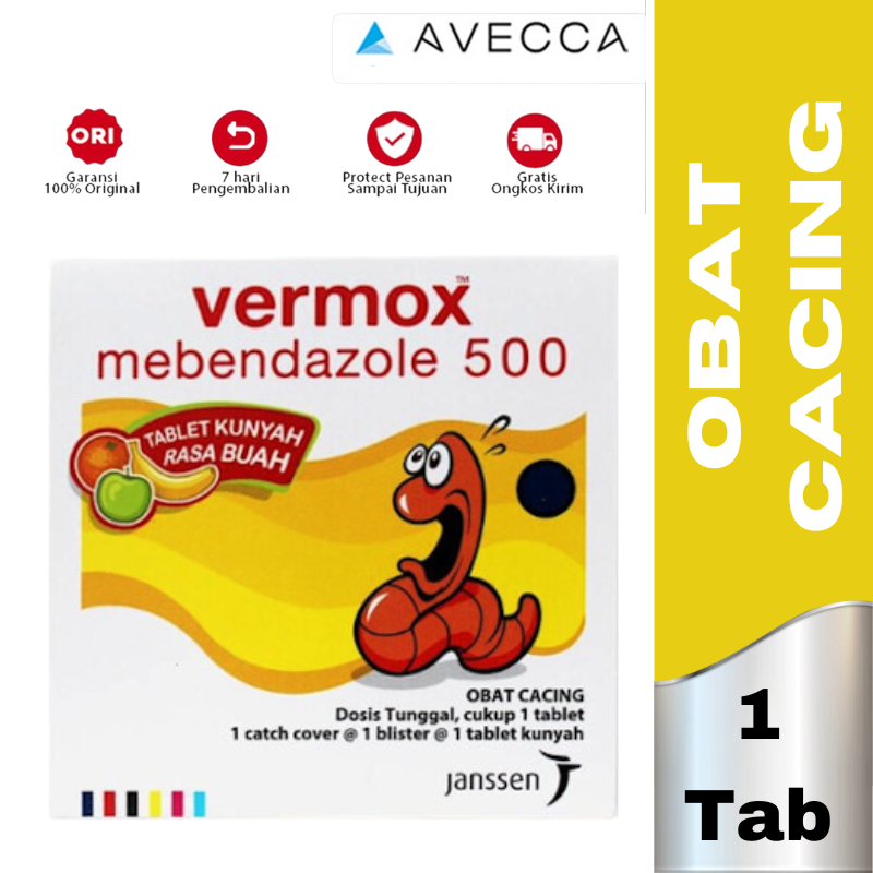 Vermox  Mebendazole 500 Mg 1 Blister / Obat Cacing