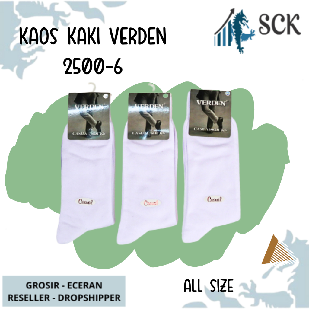 Kaos Kaki Pria VERDEN 2500-6 PUTIH Casual Sebetis / Kaus Kaki Kerja Kantor Pria Panjang Sebetis VERDEN - sckmenwear GROSIR