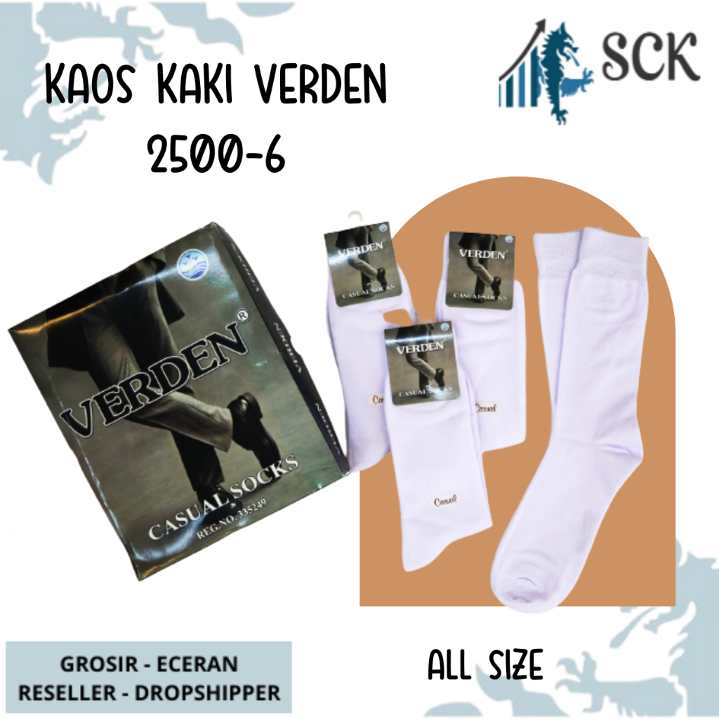 Kaos Kaki Pria VERDEN 2500-6 PUTIH Casual Sebetis / Kaus Kaki Kerja Kantor Pria Panjang Sebetis VERDEN - sckmenwear GROSIR