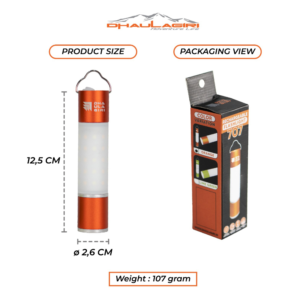 LAMPU TENDA CAMPING RECHARGEABLE FLASHLIGHT 707 DHAULAGIRI SENTER WATERPROOF