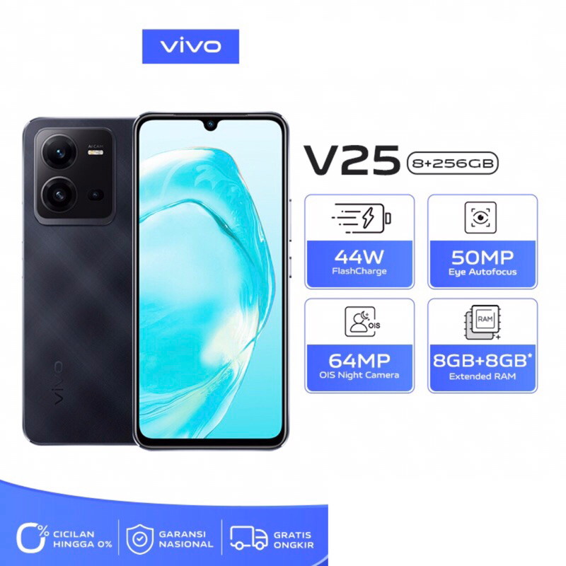 Vivo V25 5G | 8GB+256GB | Dimensity 900 | 64MP Triple Camera | 6.44&quot; AMOLED | NFC | Li-Po 4500mAh | Garansi Resmi Vivo 1 Tahun