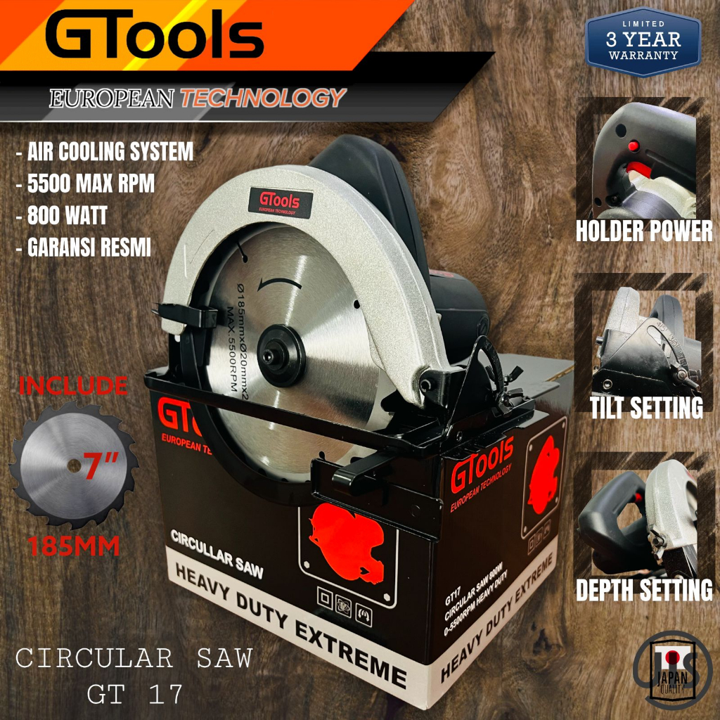 Circular saw 7inch Gtools Eropa type GT17 mesin gergaji kayu potong pemotong kayu dan triplek