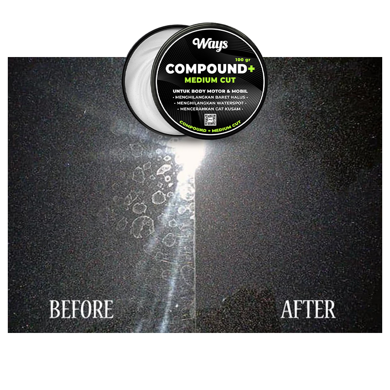 WAYS Premium Compound Plus + FREE SPONGE APPLICATOR / Kompon Poles Penghilang Baret Lecet Body Kendaraan Mobil Motor Helm