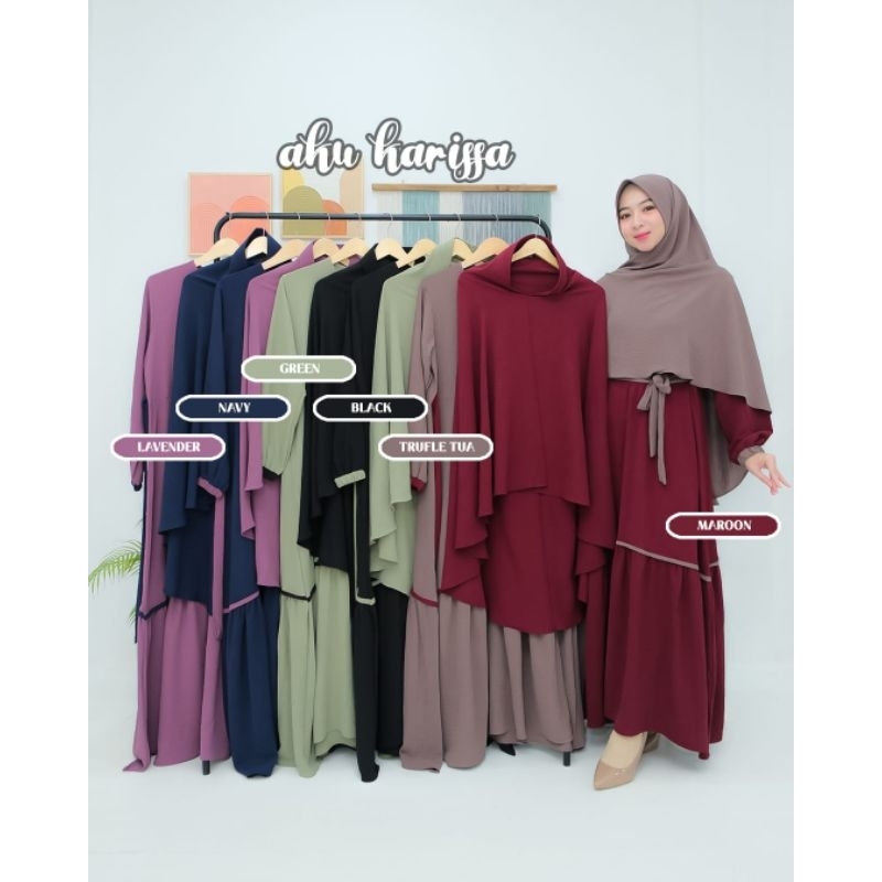 Gamis set Khimar cringkle Nindayani Nurliani Zaifa aku karissa hijab syari style bergo antem