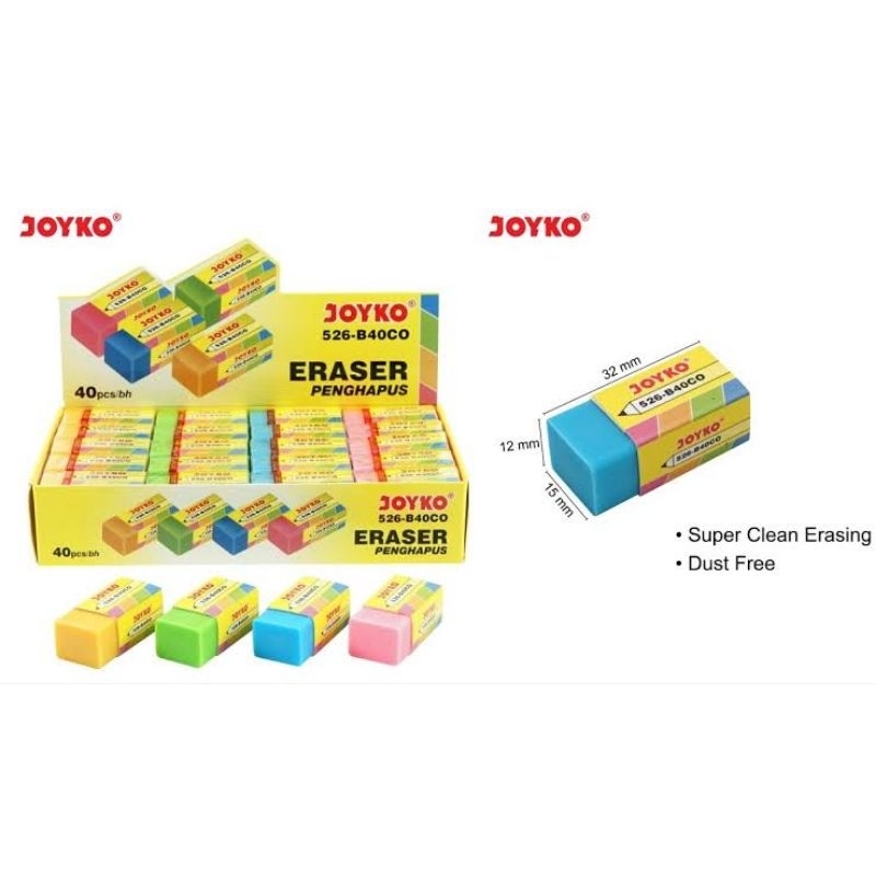 

[ BOX ISI 40 ] PENGHAPUS PENSIL JOYKO 526-B40 CO / ERASER / STIP